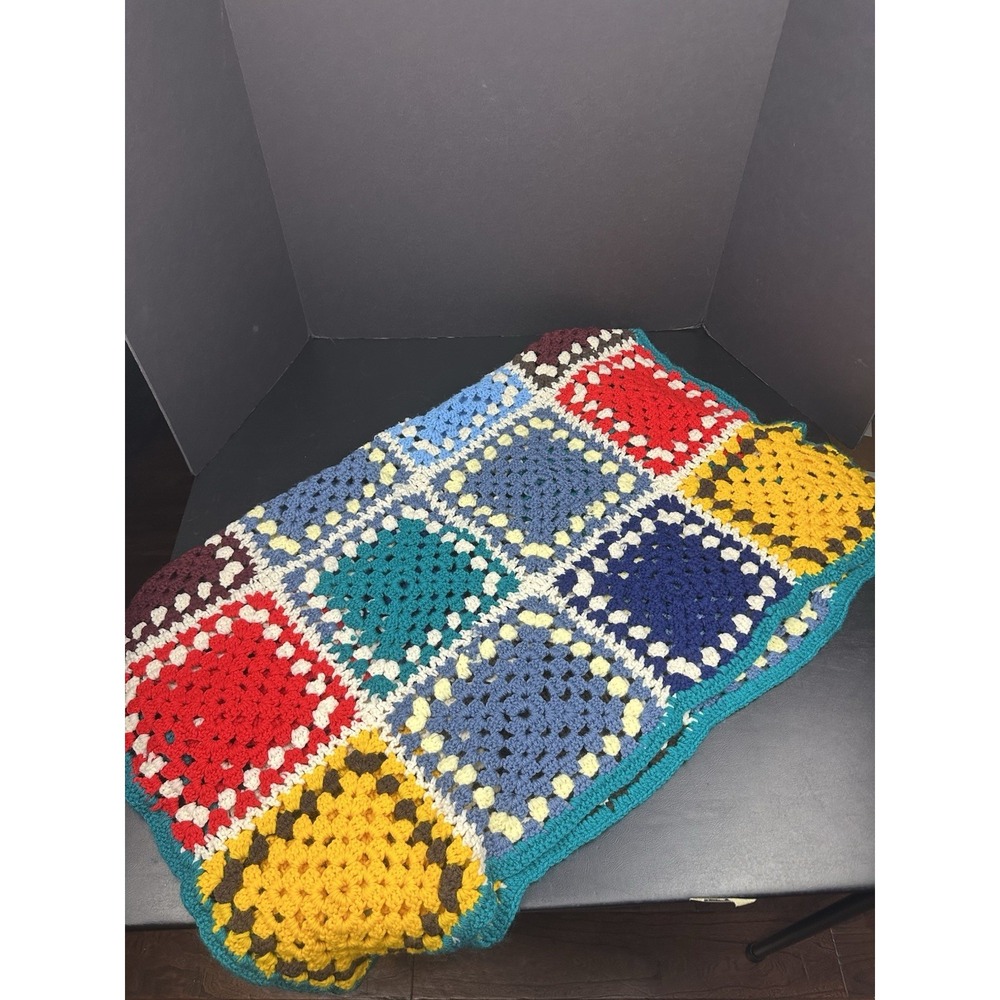 Granny Square Afghan Blanket Crochet 36x45 Hand Made Multicolor Throw